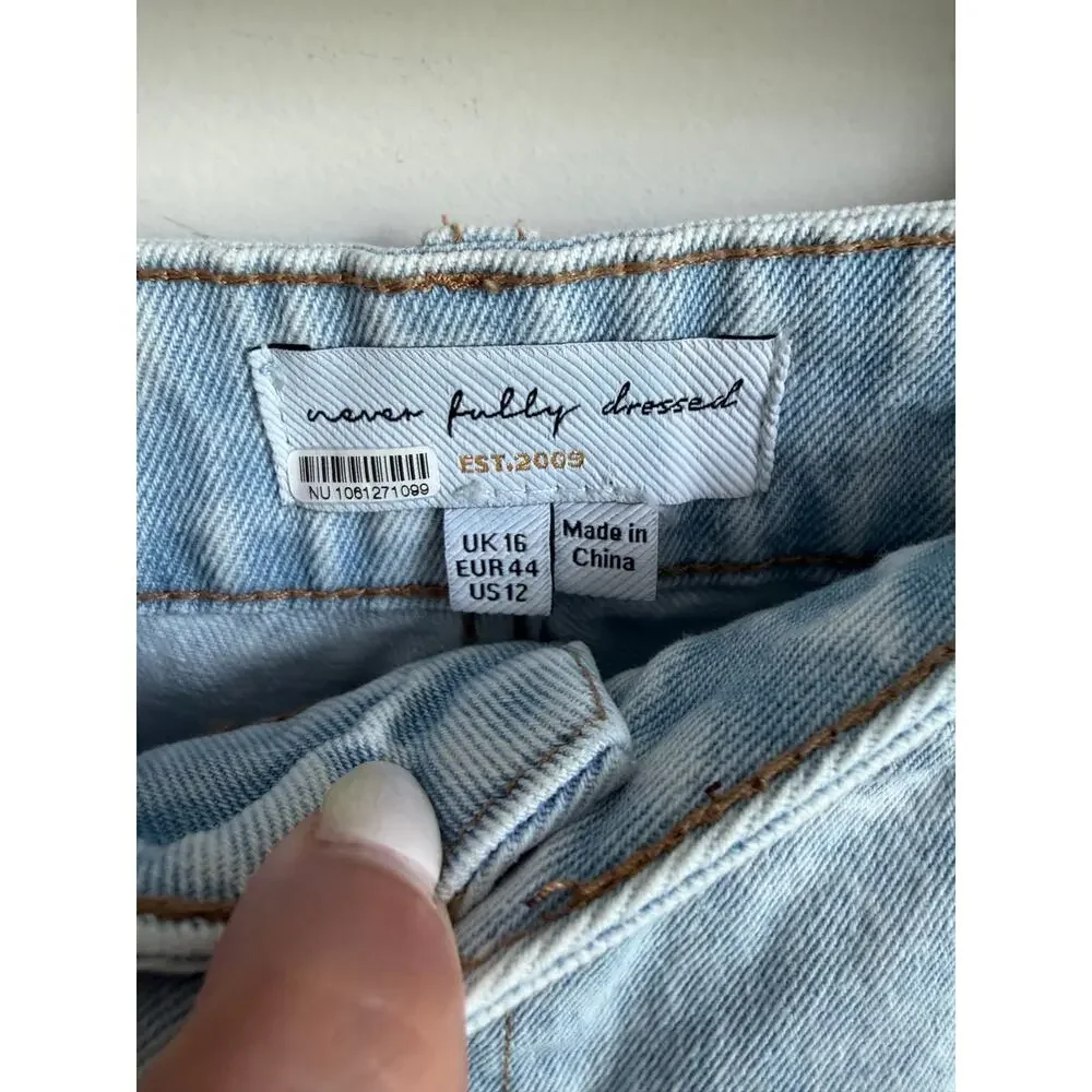 Never Fully Dressed High Waisted Light Denim Bermuda Short Scalloped Pocketd 12